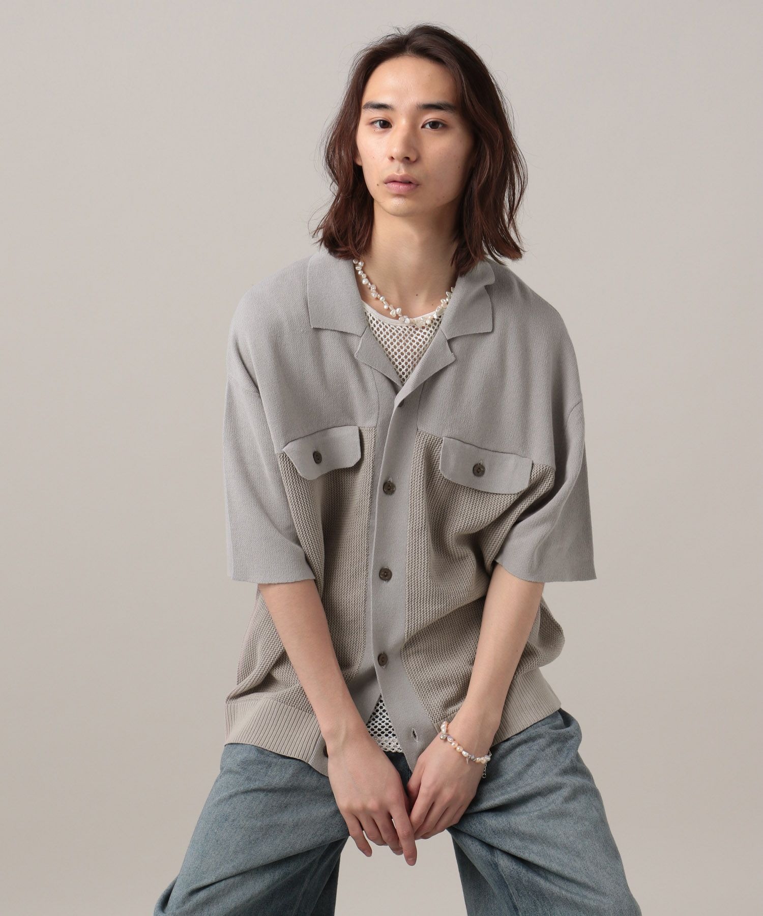 TASTE by Knit — рубашка‑свитер комбинированная (switching knit shirt)