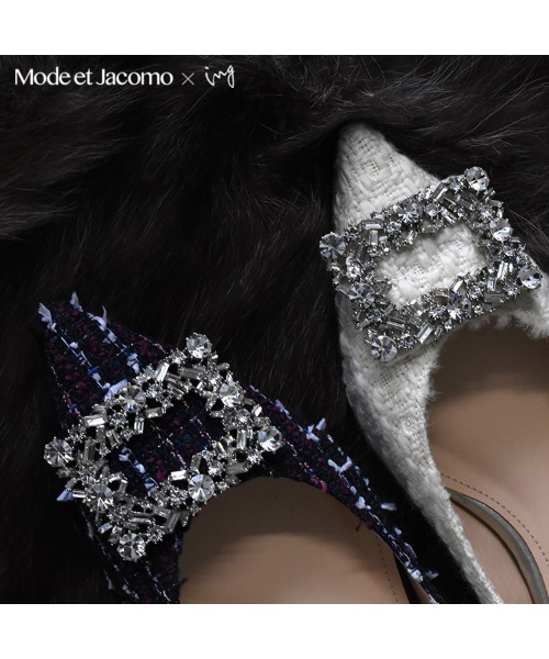 ポインテッドビジューフラットパンプス