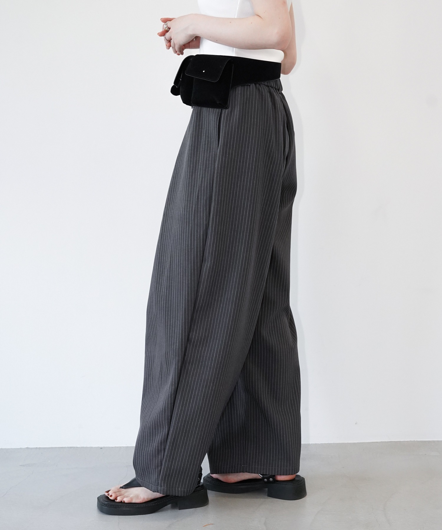 ラップレイヤード ピンストライプワイドパンツ chw26s271-ファッション