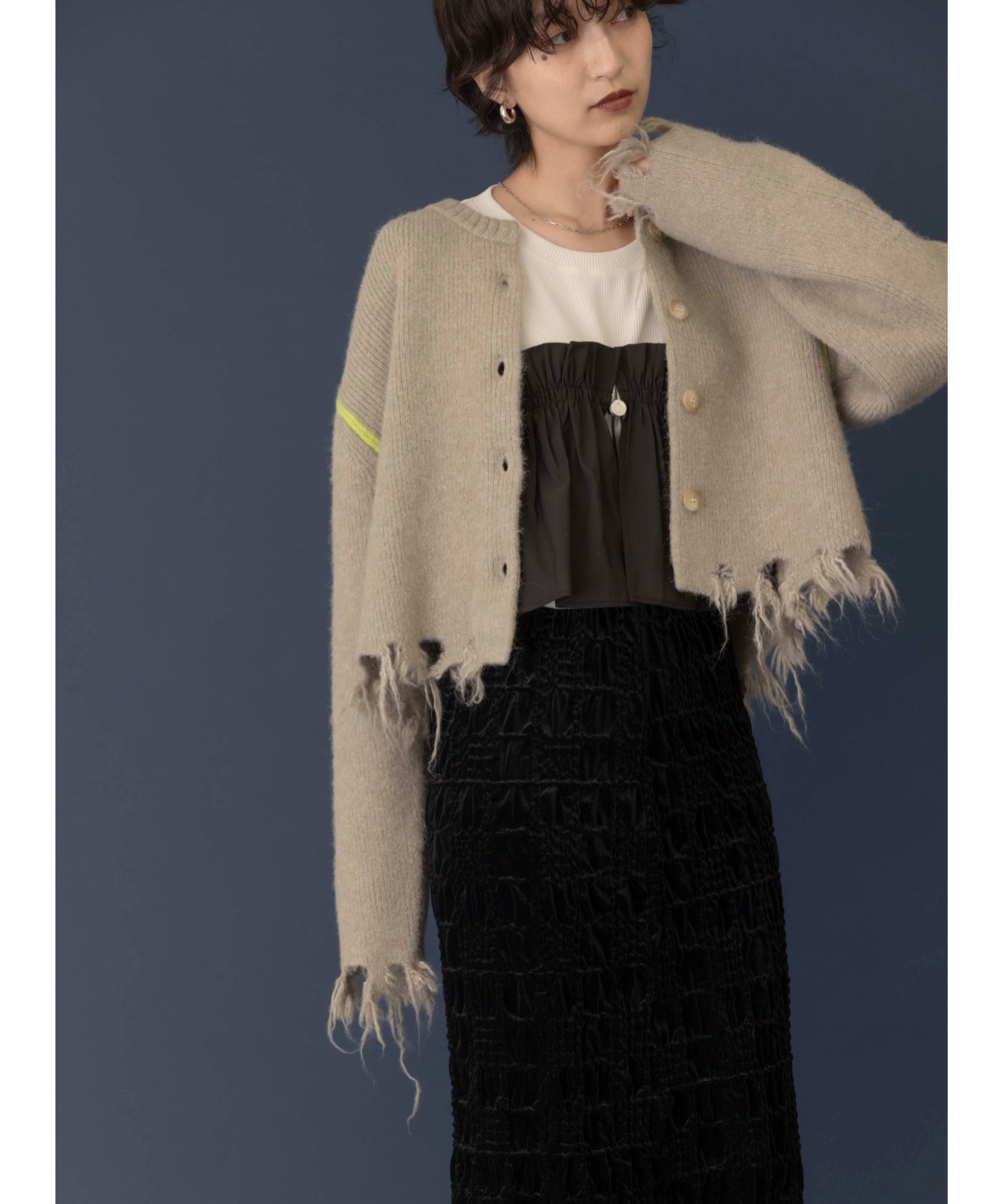 配色リンキングダメージシャギーカーデ Eimee Law│Eimee Law  