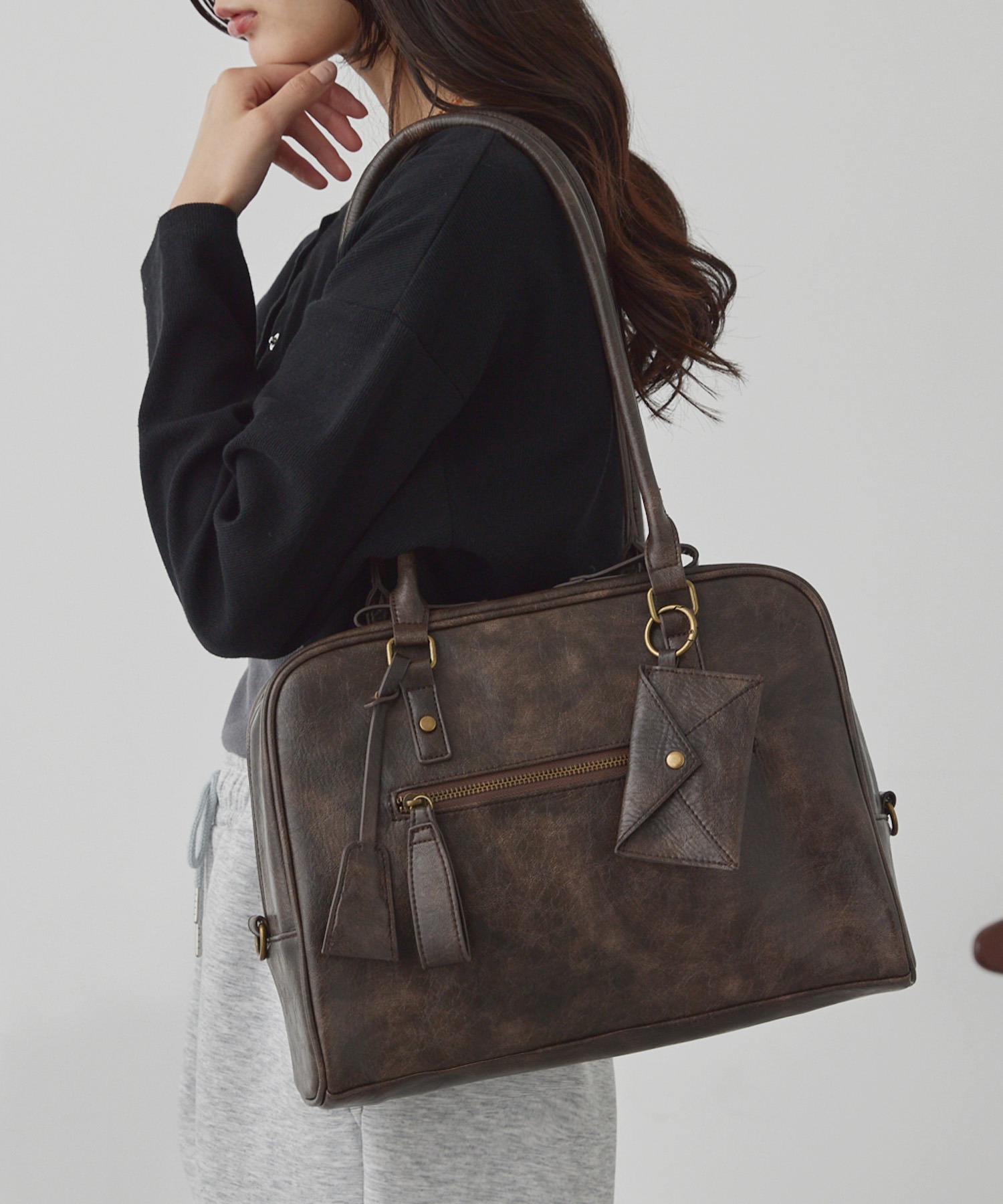 2WAY マルチポケットアクセントチャーム ボストンバッグ/ショルダー