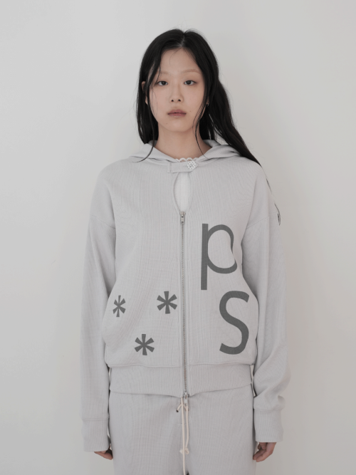 Waffle Zip-Up Hoodie — вафельное худи на молнии, светло-серый