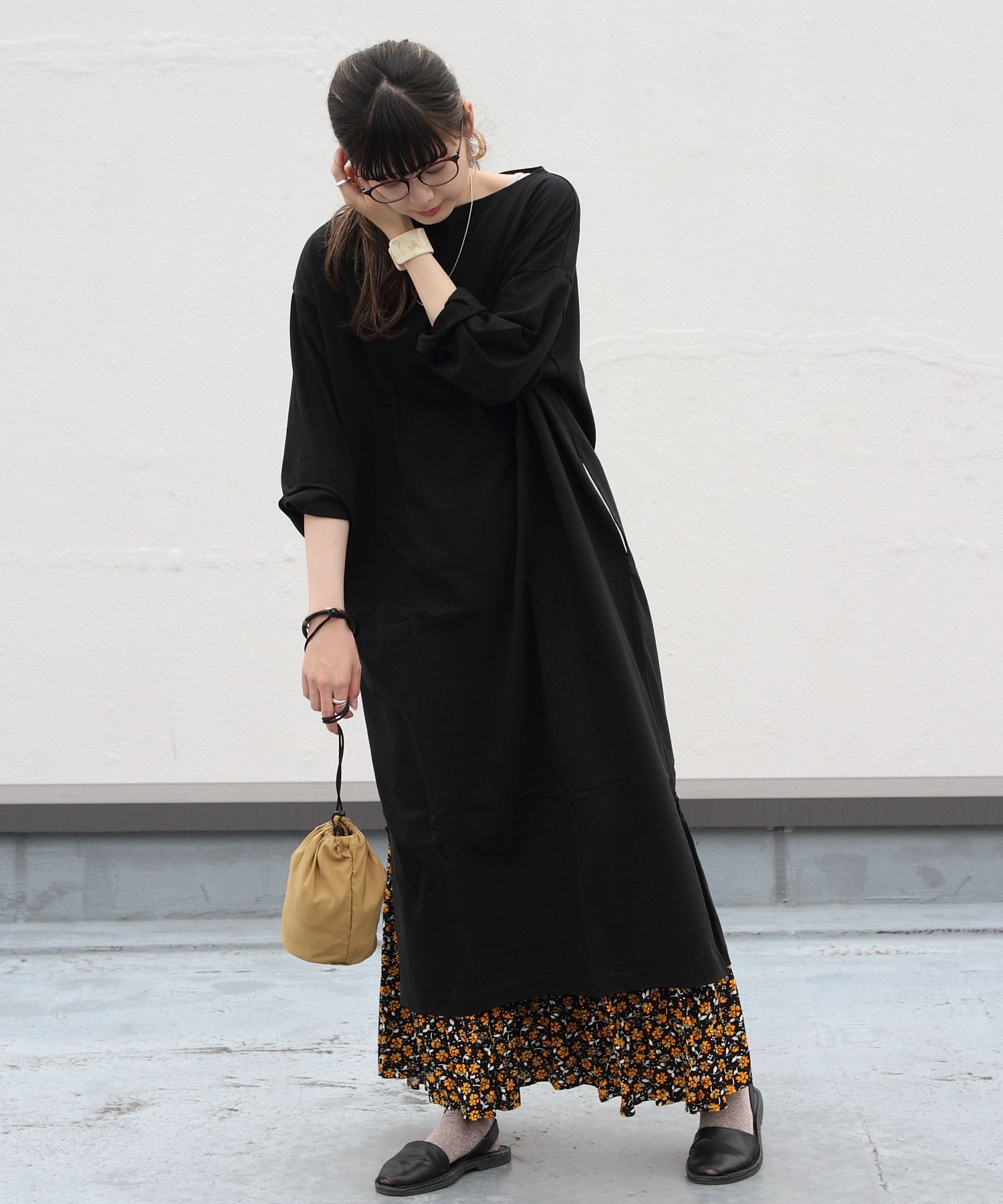 Orcival オーシバル コットンモヨン ボートネックワンピース ソリッド C M One Pice Solid B235 Cotton Moyen Orcival Steps Online Store ステップス オンラインストア