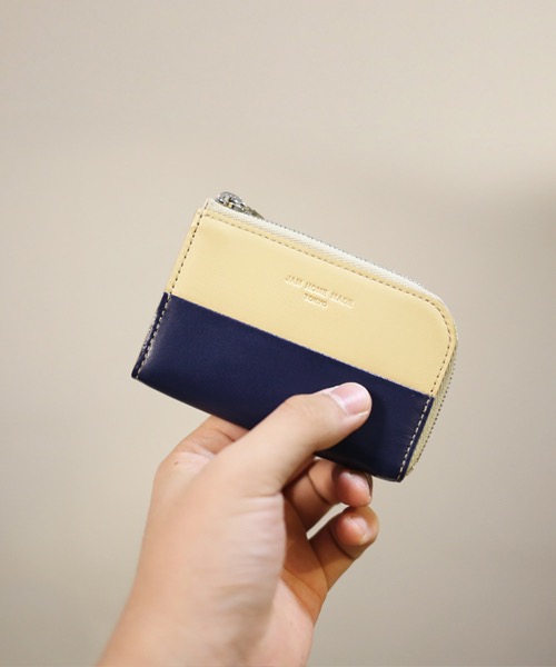 JAM HOME MADE【最小 サイズ】L字ファスナー レザー ミニウォレット ネイビー  ヌメ ブランド オリジナル ミニ財布