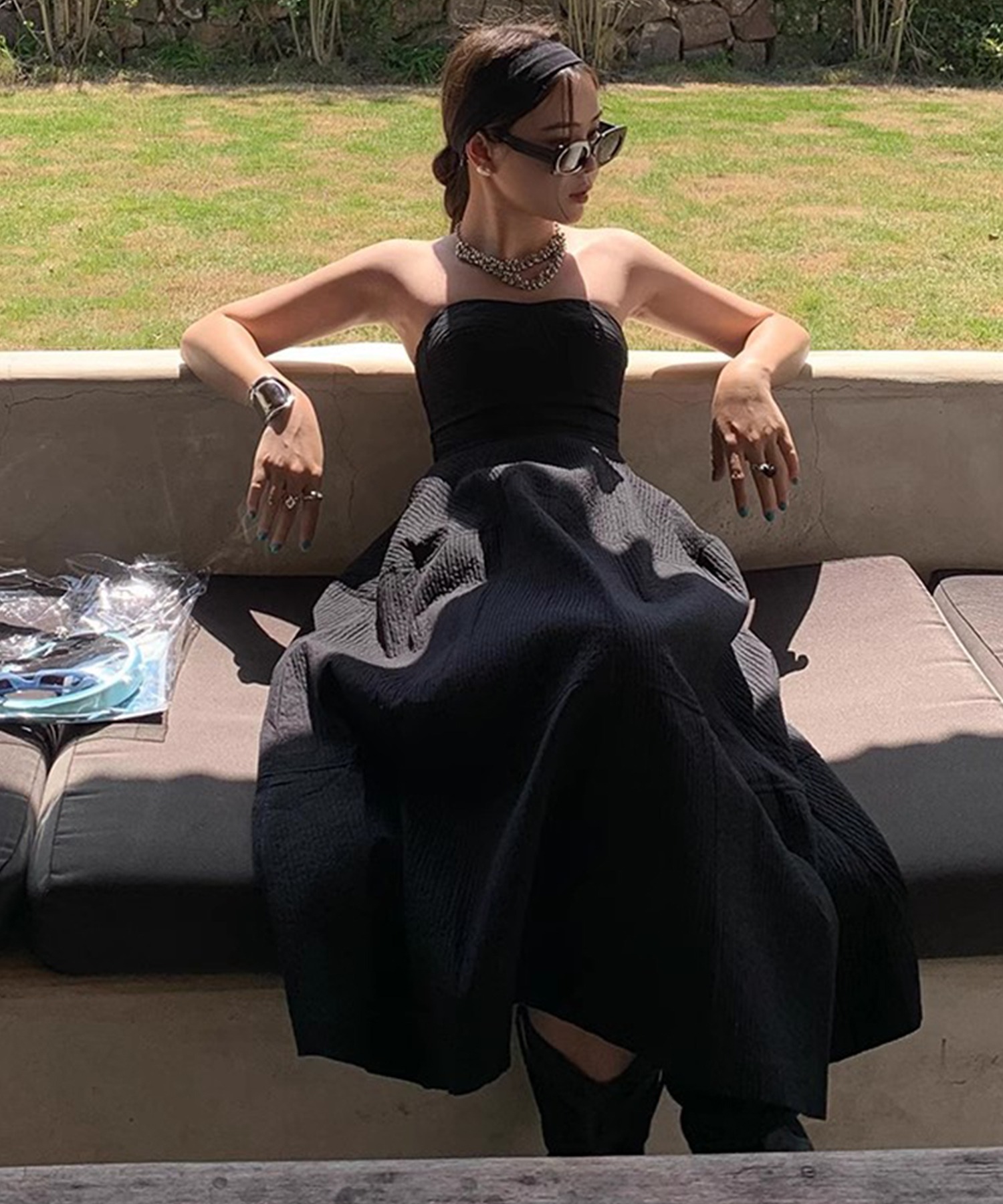 LONSLAN】ビスチェ フレアロングワンピース CHLONW25s009