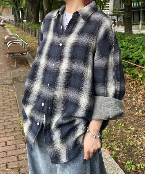 [Chikashitsu +] shadow check shirt / длинная рубашка Shadow Check