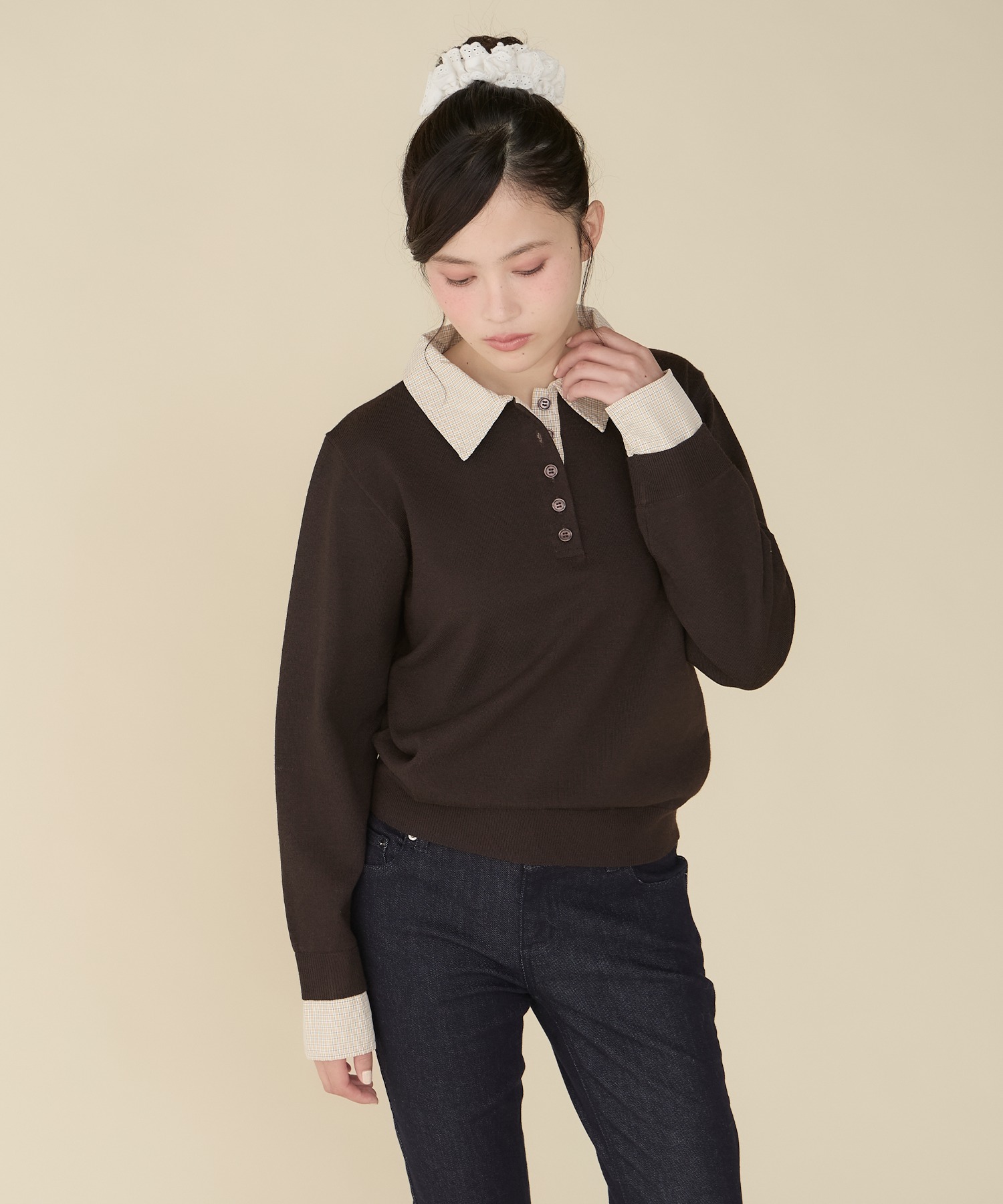 Unblend】フェイクレイヤード シャツドッキング 配色チェック