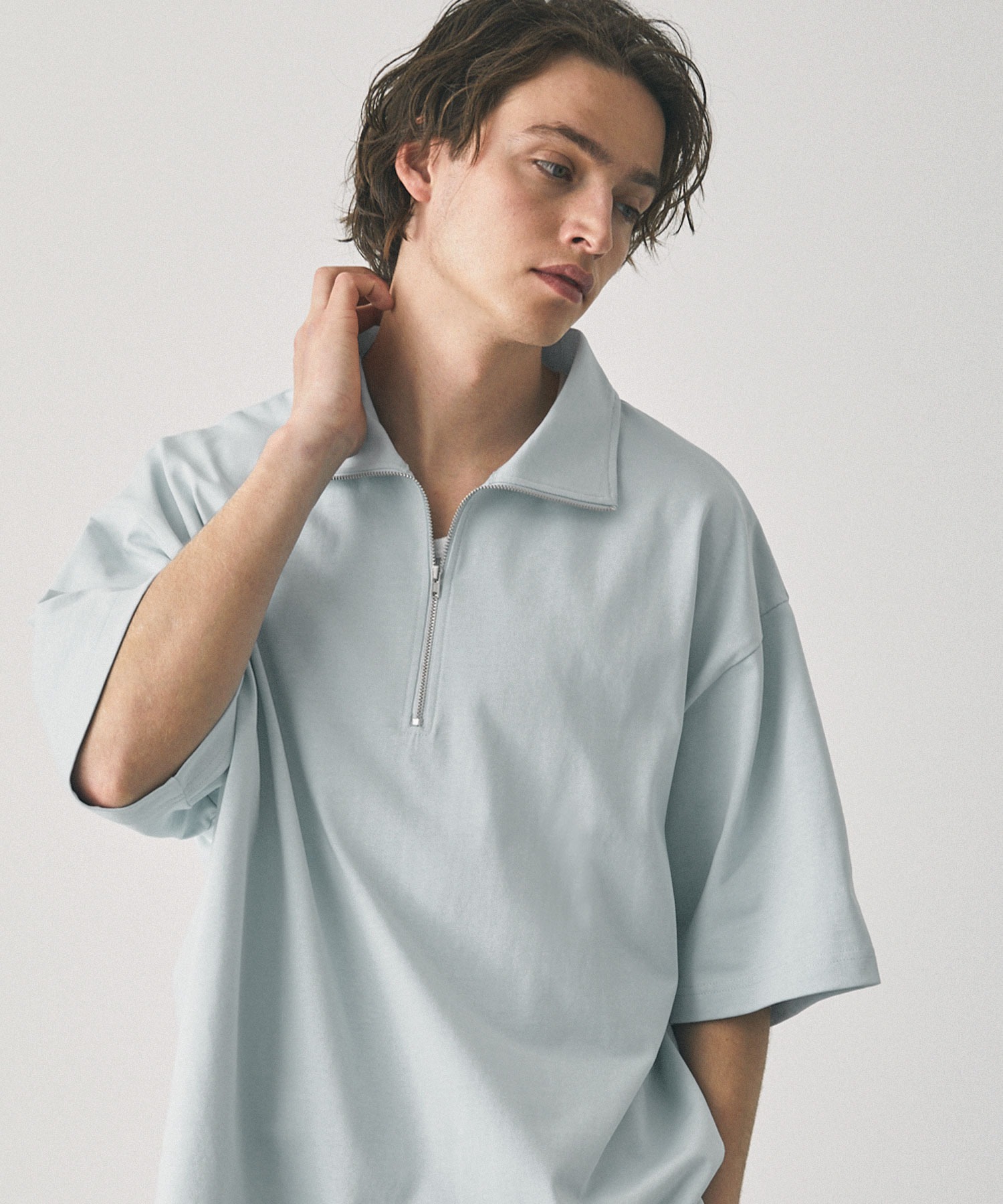 オーバーサイズ ビッグカラー ハーフジップ半袖Tシャツ EMMA CLOTHES