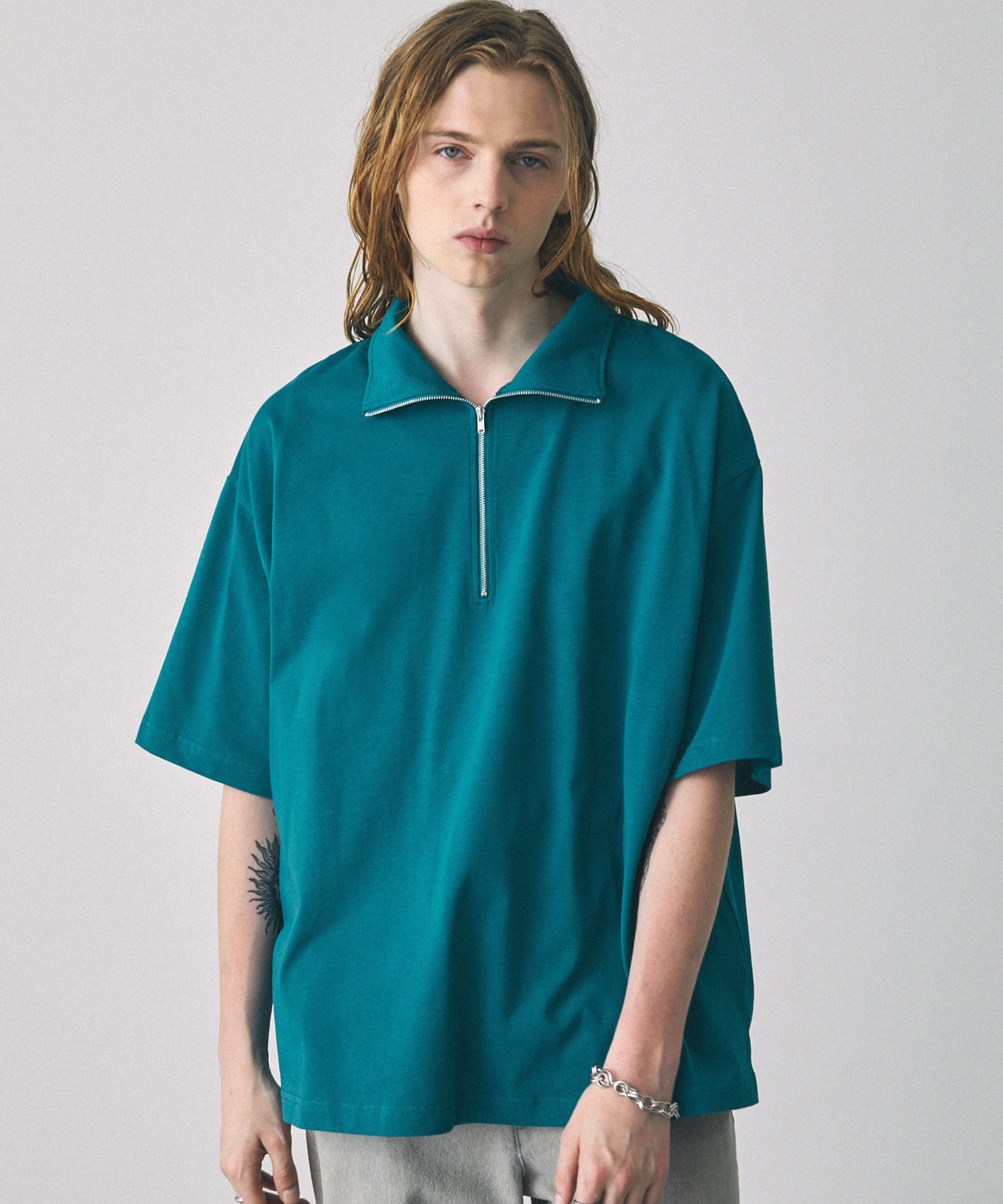 オーバーサイズ ビッグカラー ハーフジップ半袖Tシャツ EMMA CLOTHES 2023SS