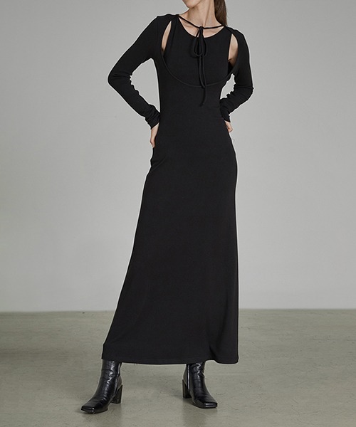 【UNSPOKEN】Black two-piece inner knit dress UD21L011