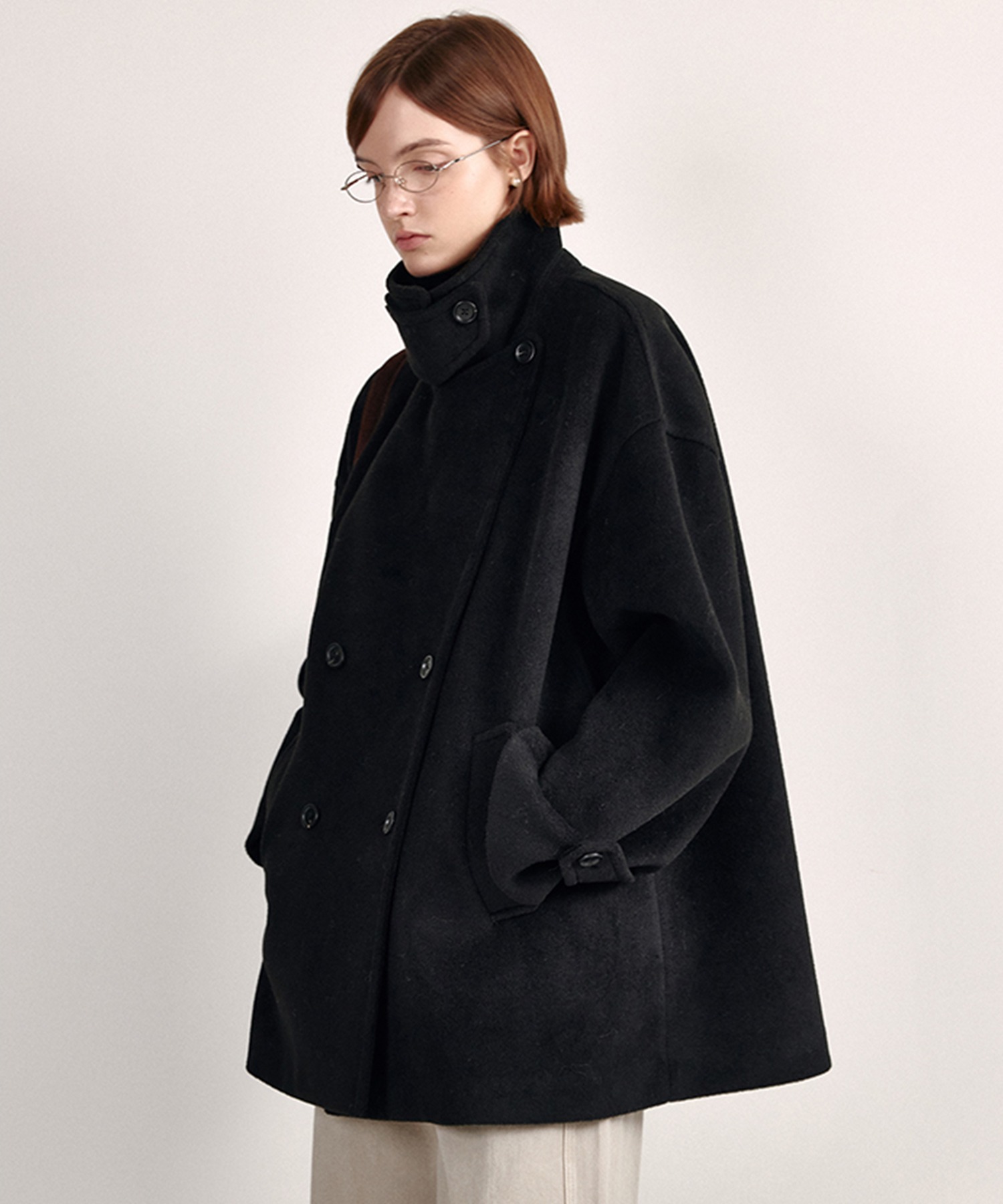 ストラ Stola. 23AW ウール ハーフコート アウター／ブラック／36 ストラ Stola. 23AW ウール ハーフコート アウター／ブラック