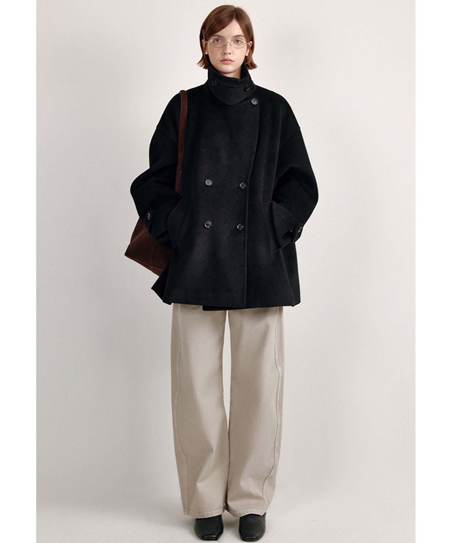 Fano Studios ウール　ジャケット　コート　アウター コート アウター チェック柄 スタンドネック ハーフコート