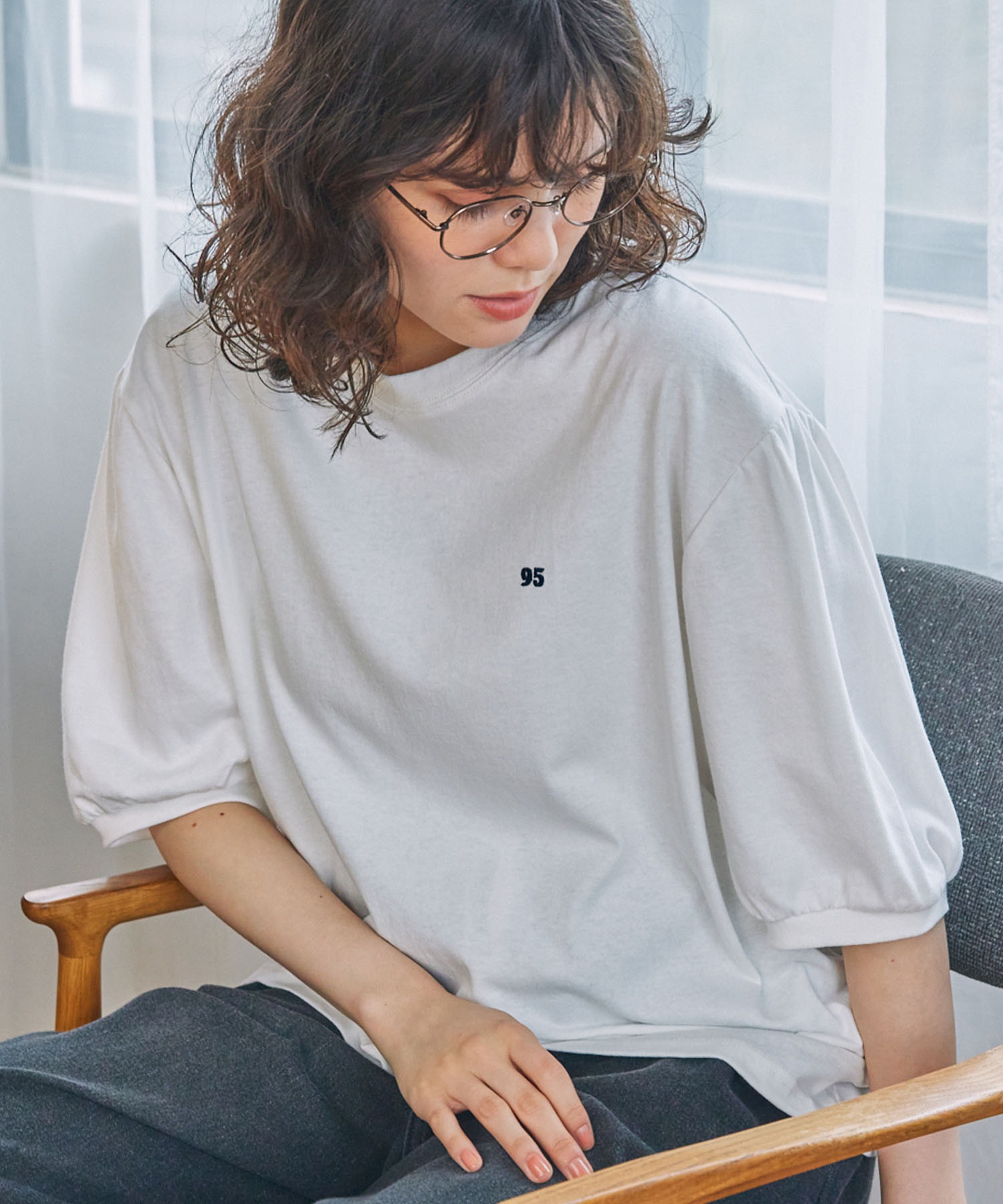 ナンバリング刺繍 パフスリーブ 半袖Tシャツ MONO-MART LADY