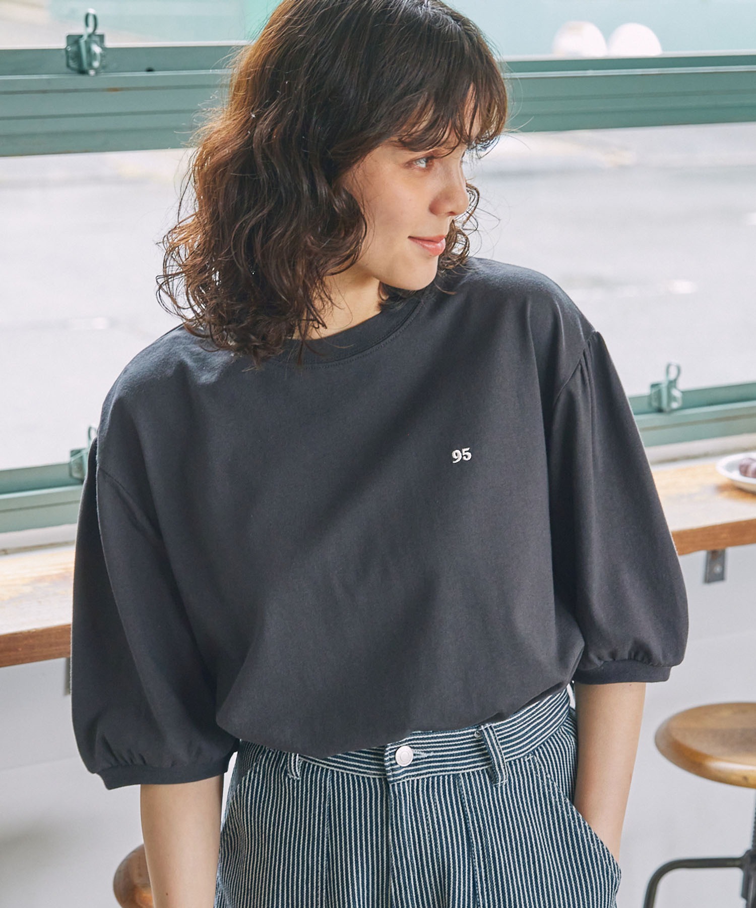 ナンバリング刺繍 パフスリーブ 半袖Tシャツ MONO-MART LADY