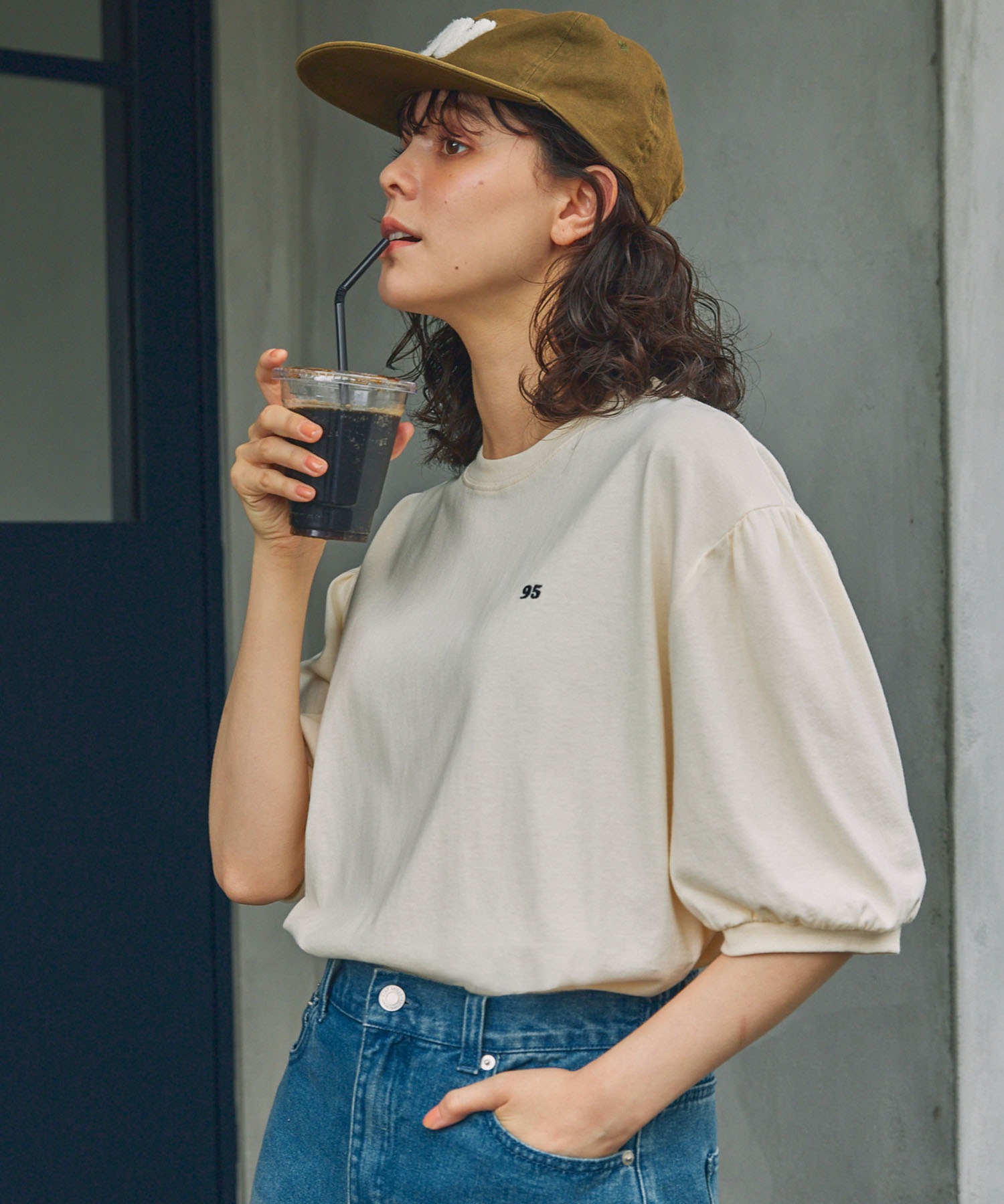 ナンバリング刺繍 パフスリーブ 半袖Tシャツ MONO-MART LADY