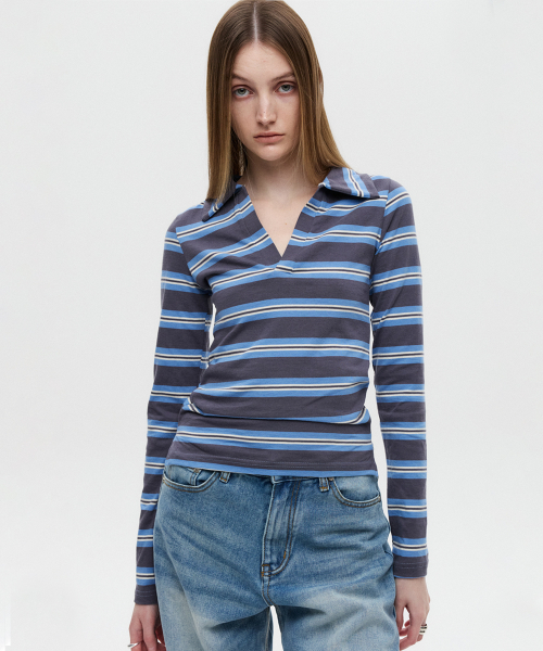 Поло-рубашка с воротником и карманом (Polo Crop T-Shirt Chacoal)