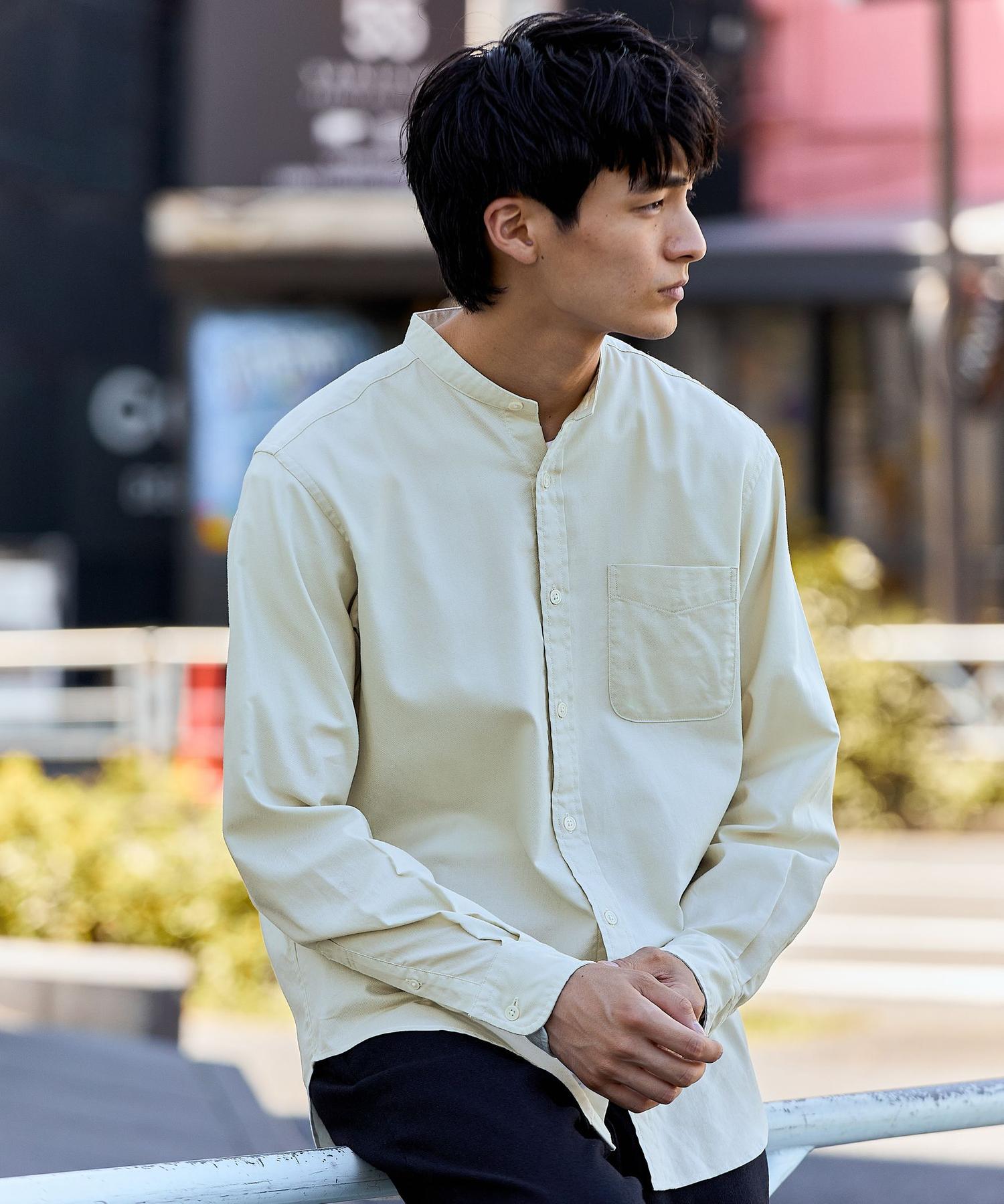 green label relaxingナチュラルフィットビエラ バンドカラー シャツ green label relaxing☆チノパンS made in USA