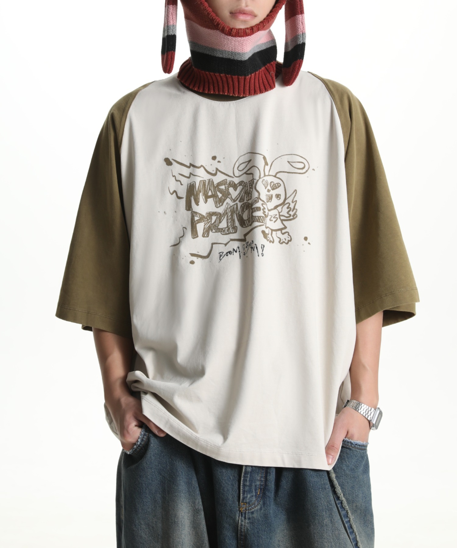 手書き風ロゴプリント ラグランデザインTシャツ DT4075【M.P Studios 