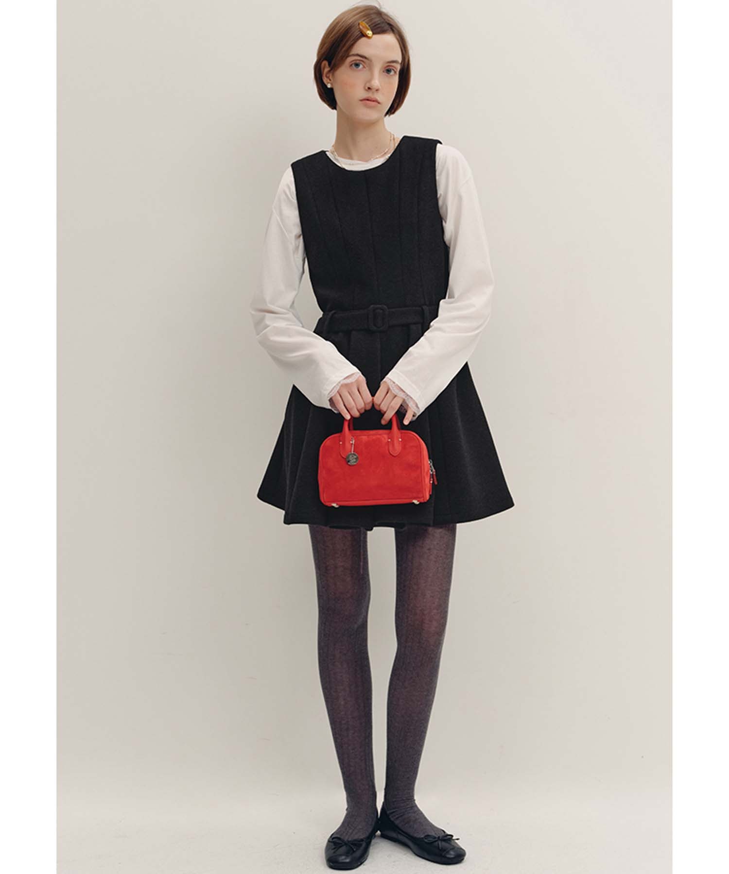 ウエストベルト付き ウールフレアミニワンピースFD24L001【Fano