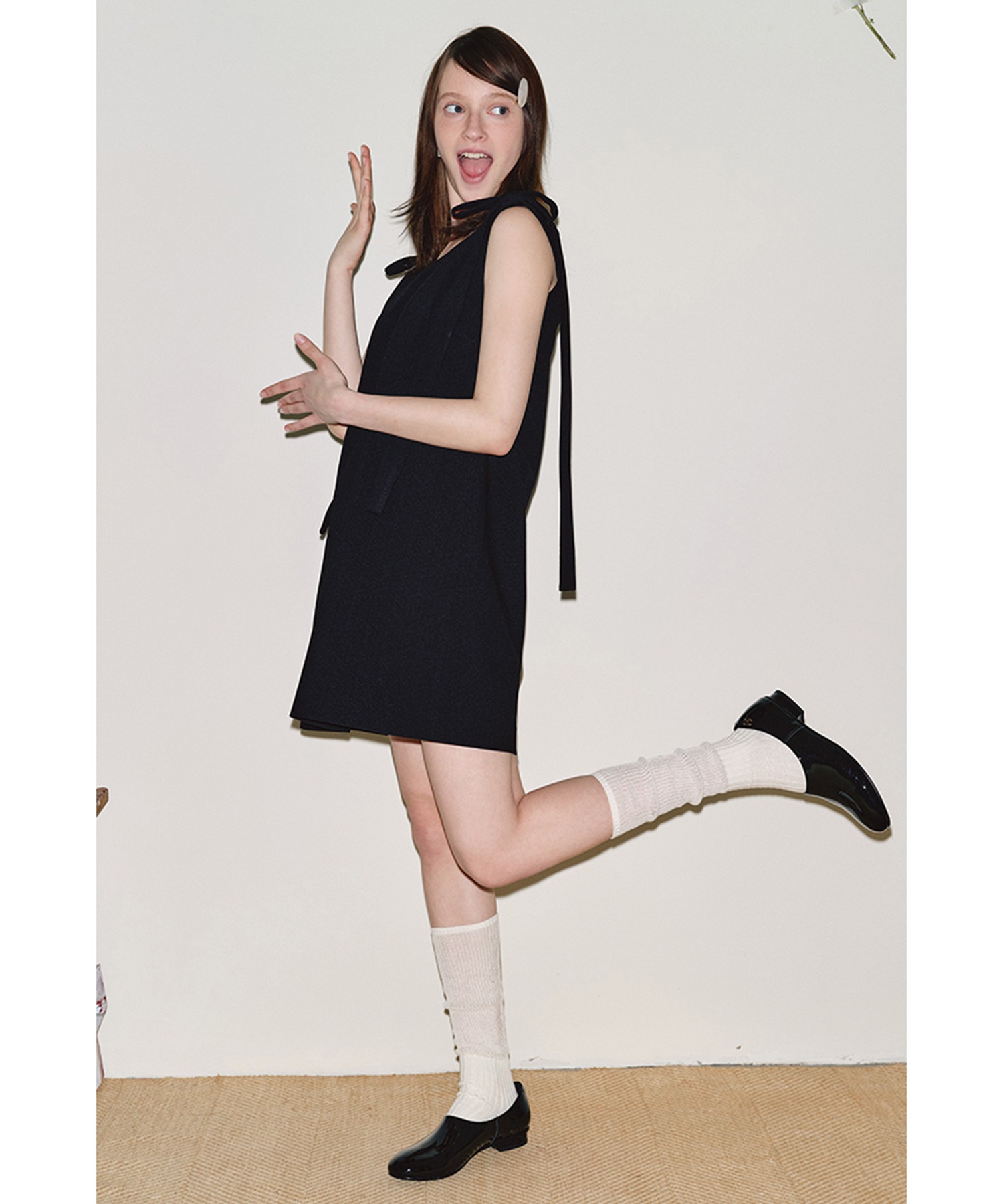 スクエアネック リボンストラップ ミニワンピース FC25L021【Fano