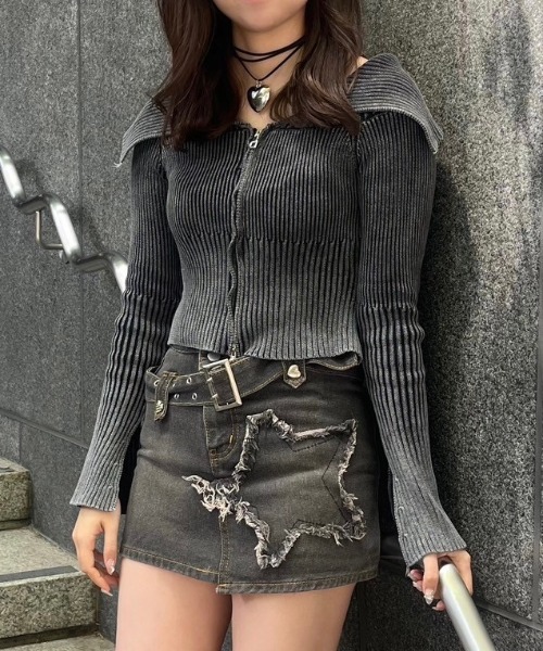 スタッズ付きリメイクダメージデニムスカート ダメージデニムSK|RETRO GIRL | RETRO GIRL ONLINE STORE レトロ