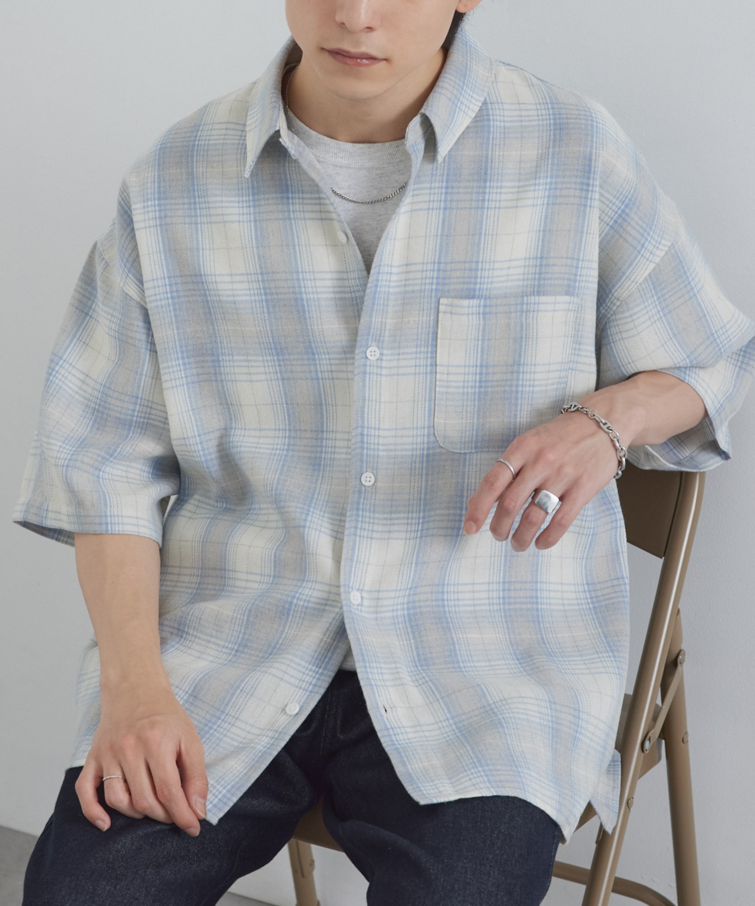 ヴィンテージ加工 オンブレチェック オーバーサイズ サイドスリット