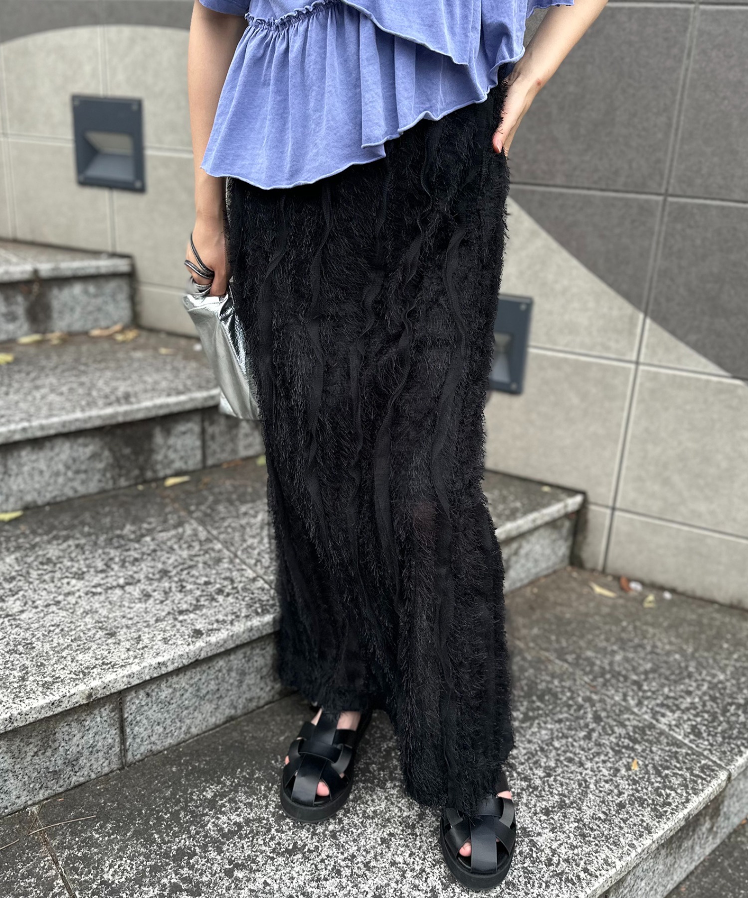 model:154cm 着用サイズ:FREE　※ウエストを内側に折り返して着用