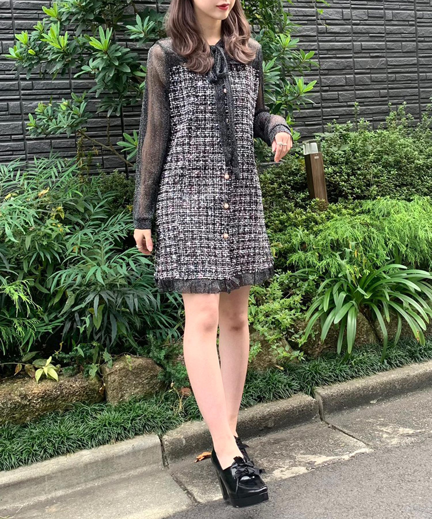 Titty Co Petit ミックスツイードパール釦ワンピース Titty Co Titty Co Online Store ティティーアンドコーオンラインストア