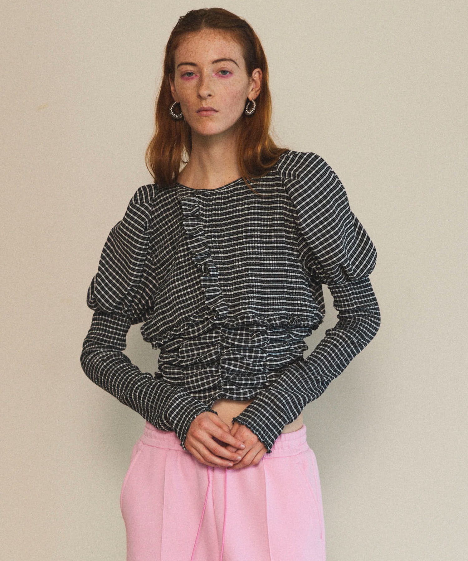 2way Puff Sleeves Gathered Blouse/2WAYパフスリーブギャザーブラウス 