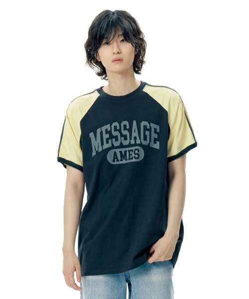 A'GEM/9 × .kom 『AMES WORLDWIDE/アメスワールドワイド』 LINE TAPE RAGLAN RINGER TEE/テープ ラグランTシャツ 韓国ブランドセレクト│A'GEM/9×.KOM【公式】｜韓国・ストリートブランド通販サイト エージェムナイン ドットケーオーエム