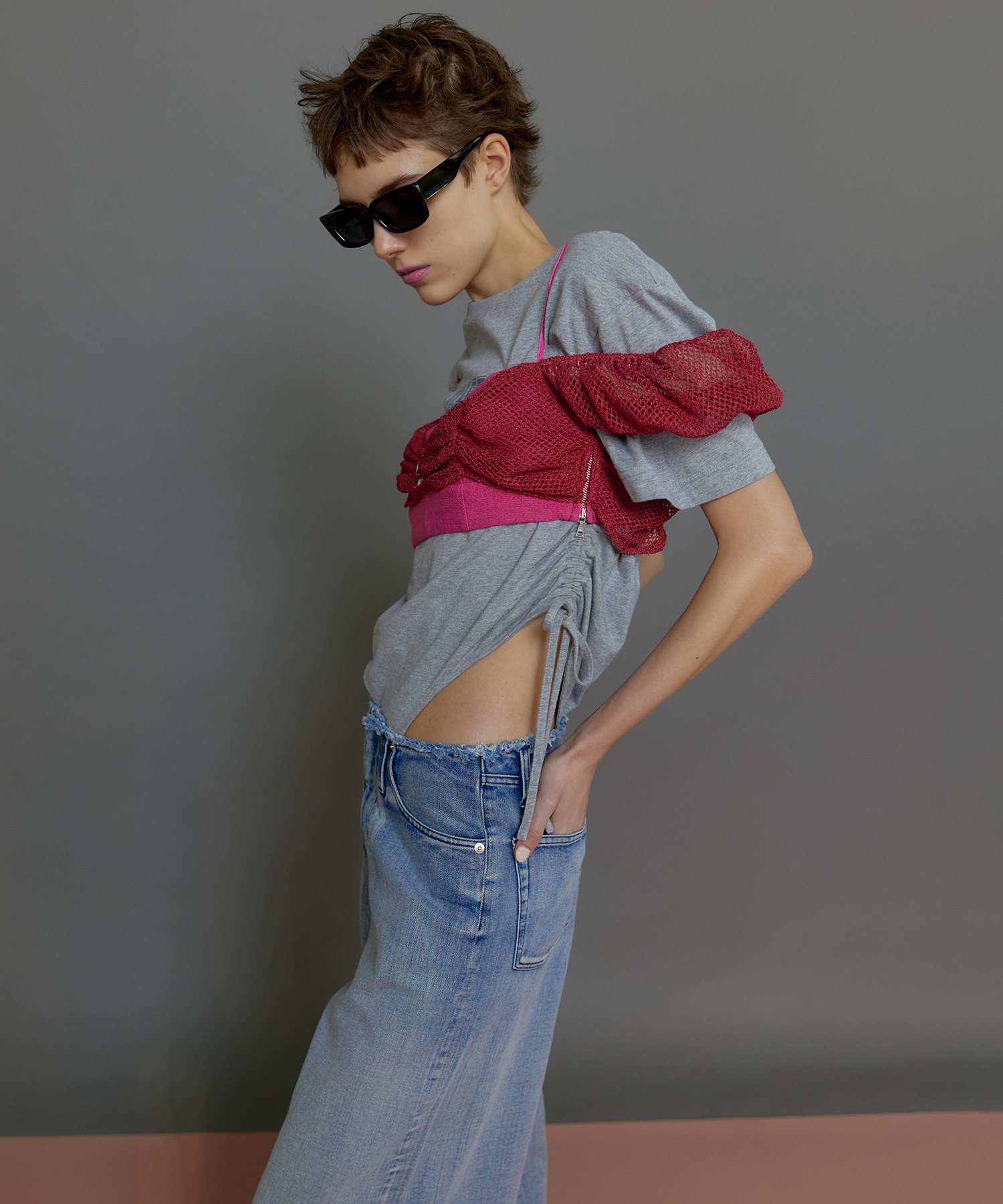2way Slab Mesh Layered Bustier Tops/2WAYスラブメッシュレイヤード