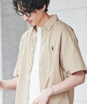 ”ワンポイント刺繍シリーズ”働く人刺繍ボタンダウン半袖シャツ