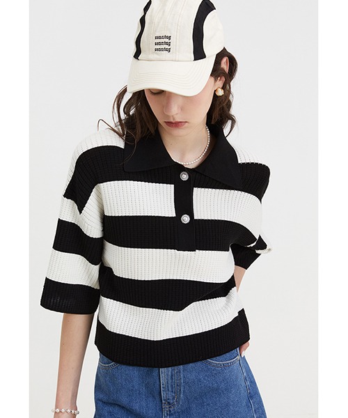Fano Studios】Polo collar striped sweater FX22S039-ファッション