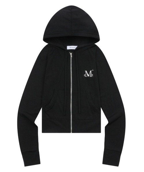 ブラック クロップド パーカー　MUCENT ムセント A'GEM/9 × .kom 『MUCENT/ムセント』 LIGHT UP CROP HOOD ZIP-UP