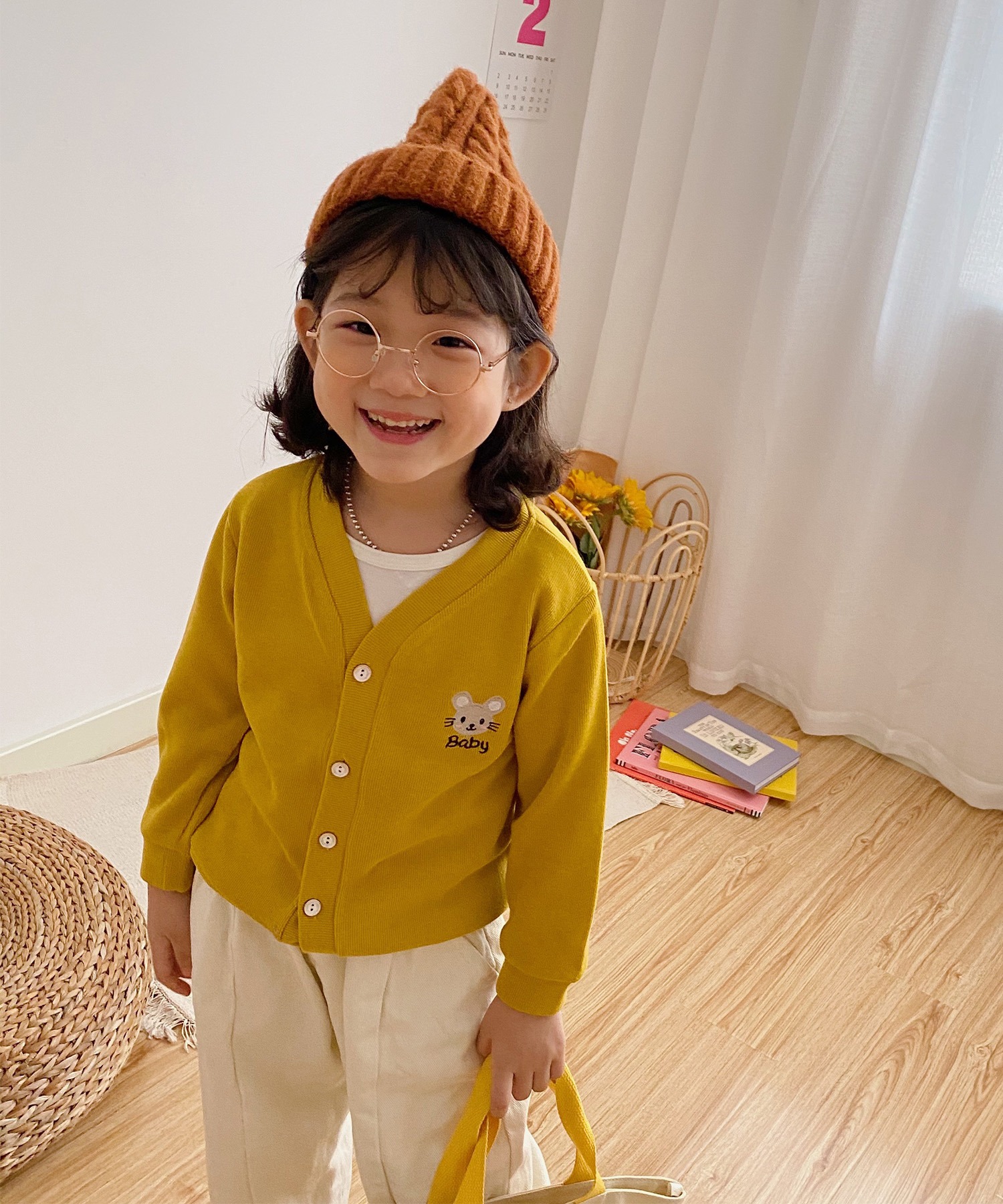 Aimoha Kids 新作 春夏 かわいい動物イラスト刺繍入り 韓国子供服 新色追加 カーディガン