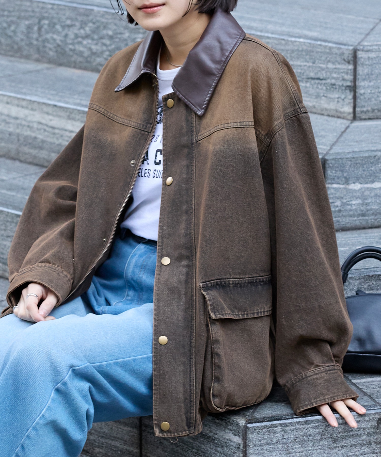 anyway.シリーズ】襟配色 ルーズライン ファティーグ デニムジャケット