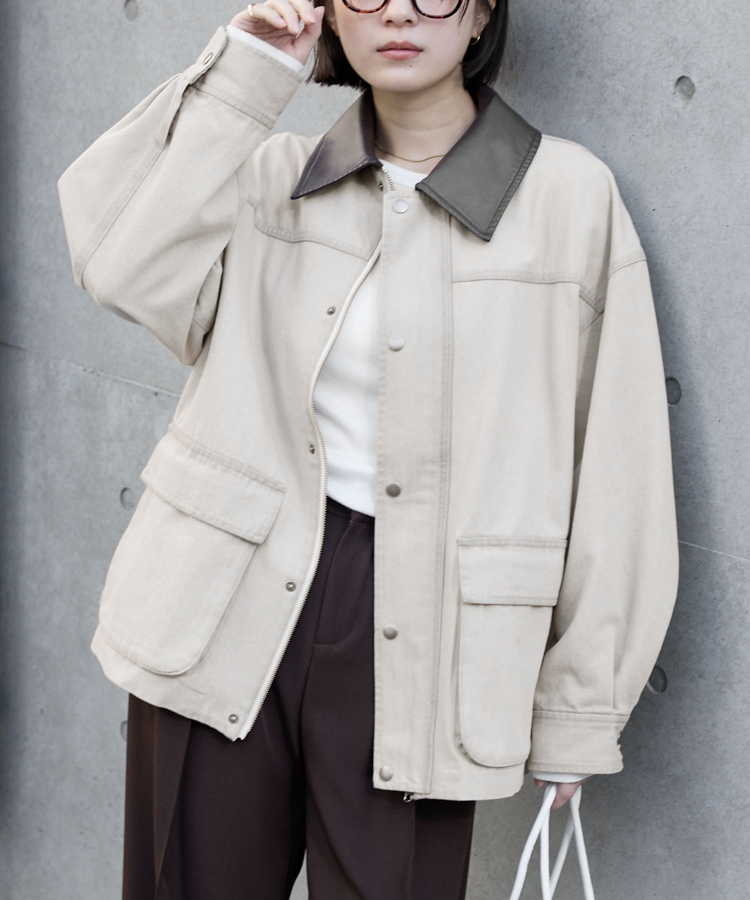 anyway.シリーズ】襟配色 ルーズライン ファティーグ デニムジャケット