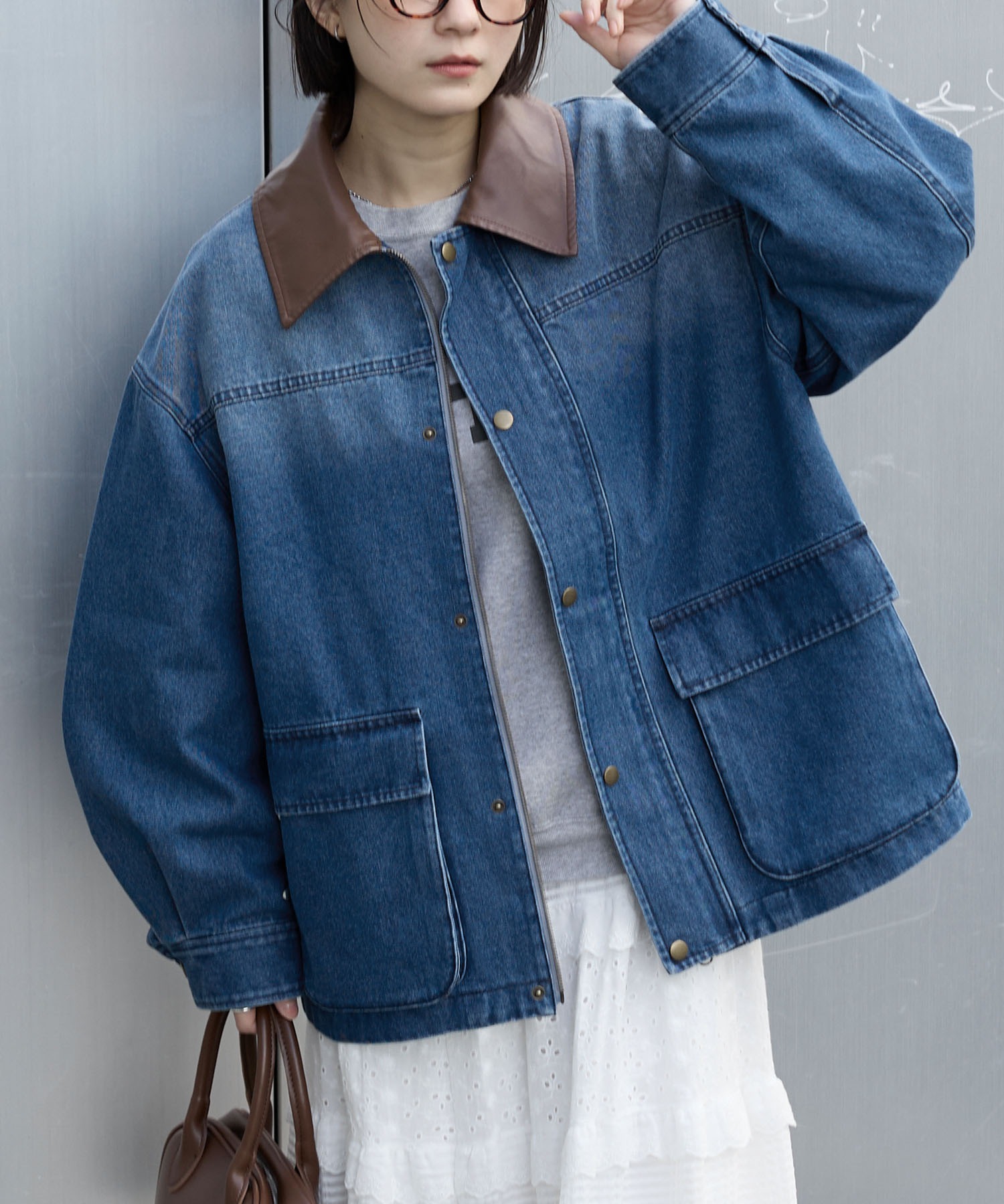 anyway.シリーズ】襟配色 ルーズライン ファティーグ デニムジャケット