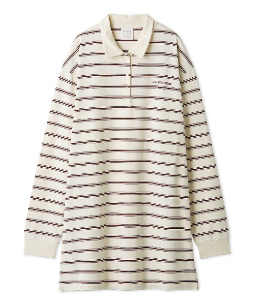 マルチボーダーポロカラーワンピース