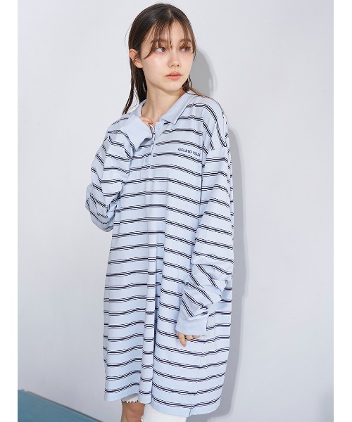 マルチボーダーポロカラーワンピース