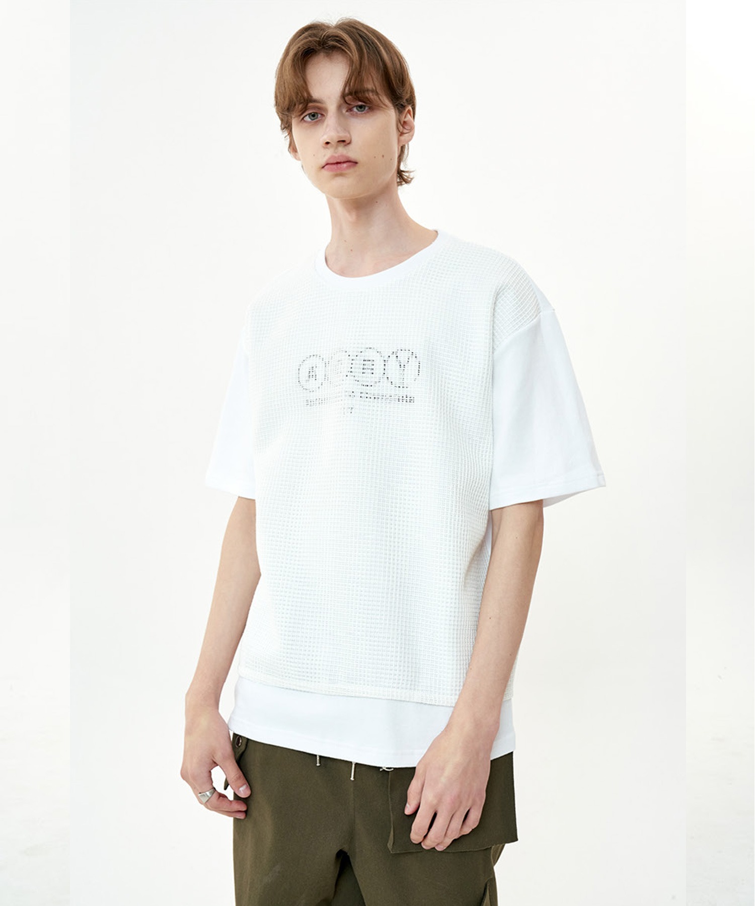 WAVE UNION★韓国 人気 Rio T-shirt 半袖Tシャツ OY/オーワイ』MESH SLOGAN T/メッシュスローガンデザイン半袖T