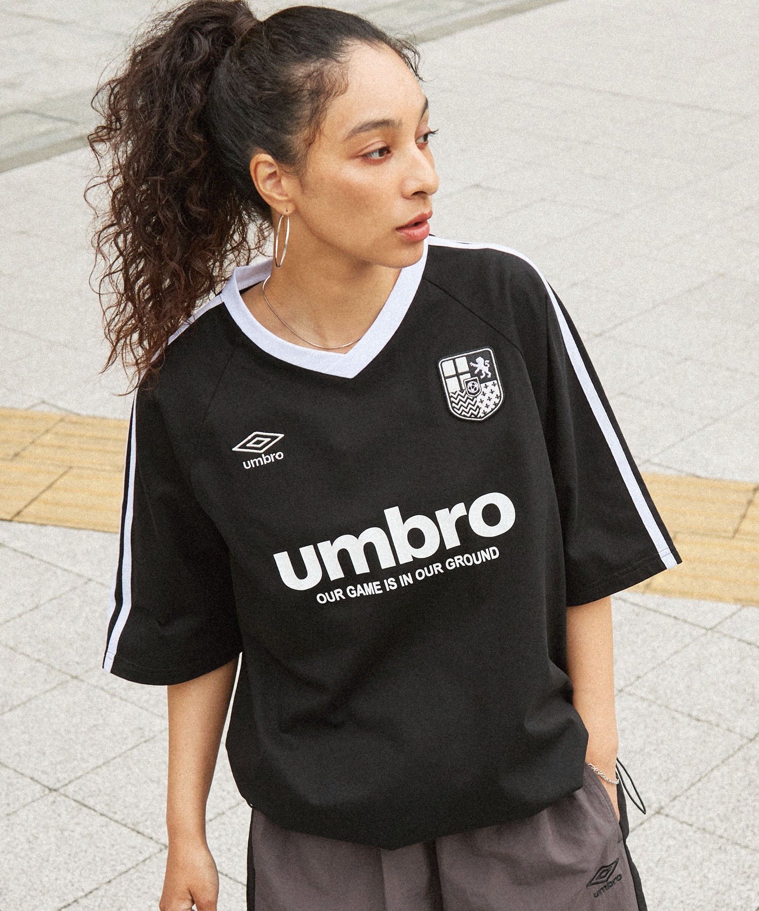 Umbro ネイビー ラグランスリーブシャツ UMBRO/アンブロ 別注 ゲームライン ドロスト ロゴ刺繍 ラグラン
