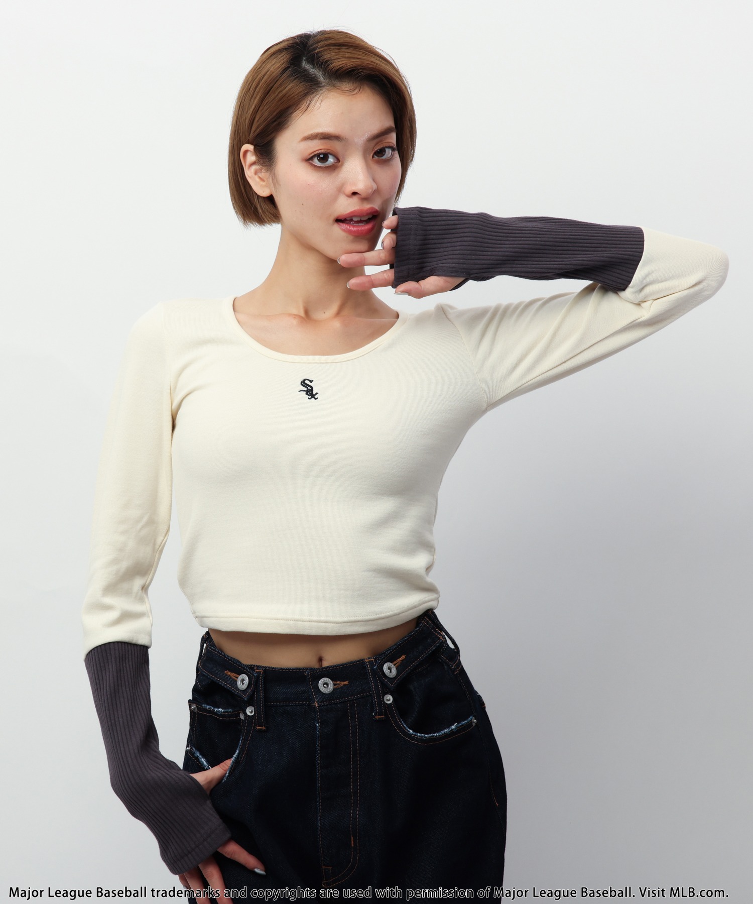 tシャツ 「MLB」カラーブロックショートトップス レディース MLB】カラーブロックショートトップス BACK TO THE FIELD