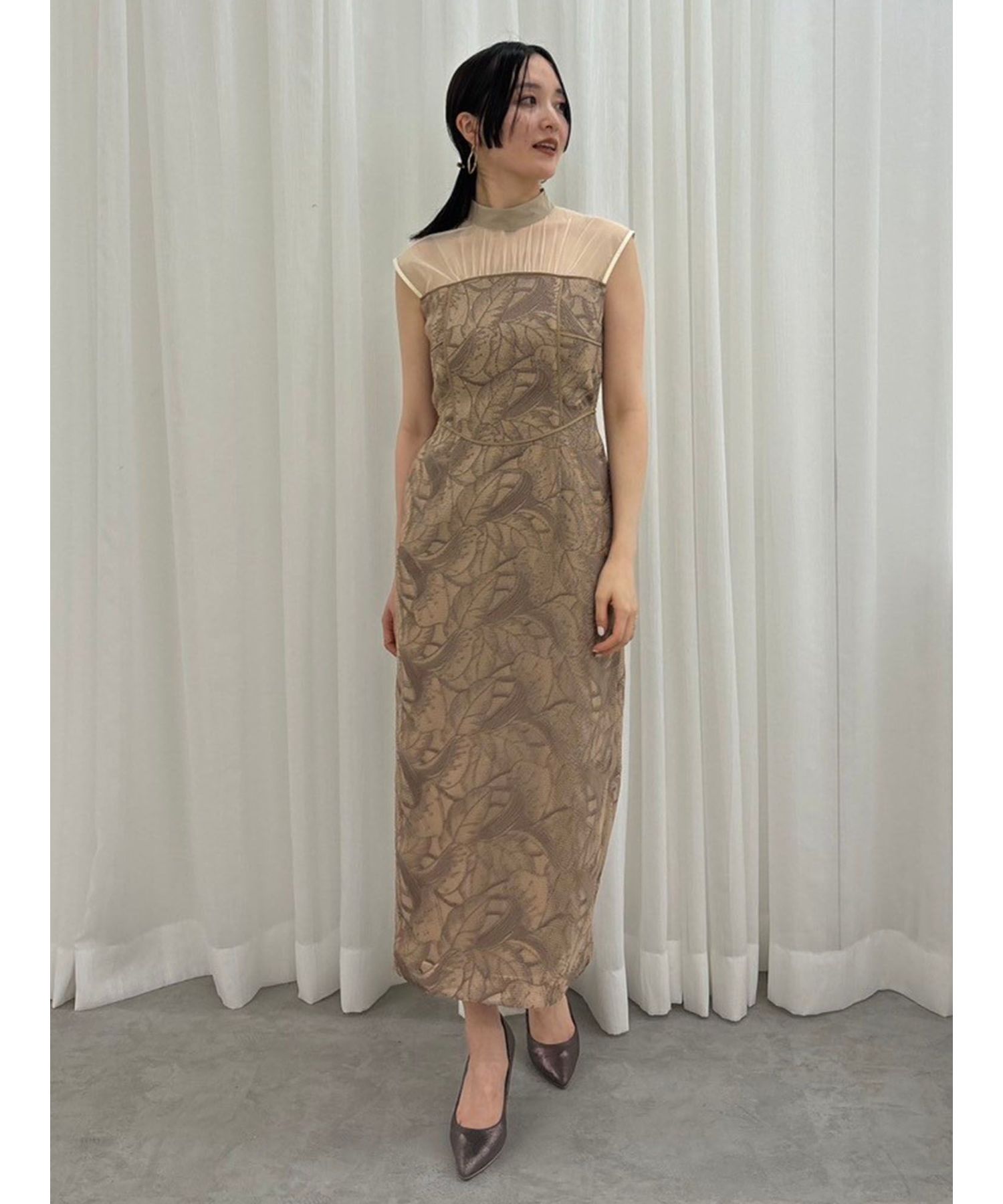 LADYメッシュエンブロイダリードレス