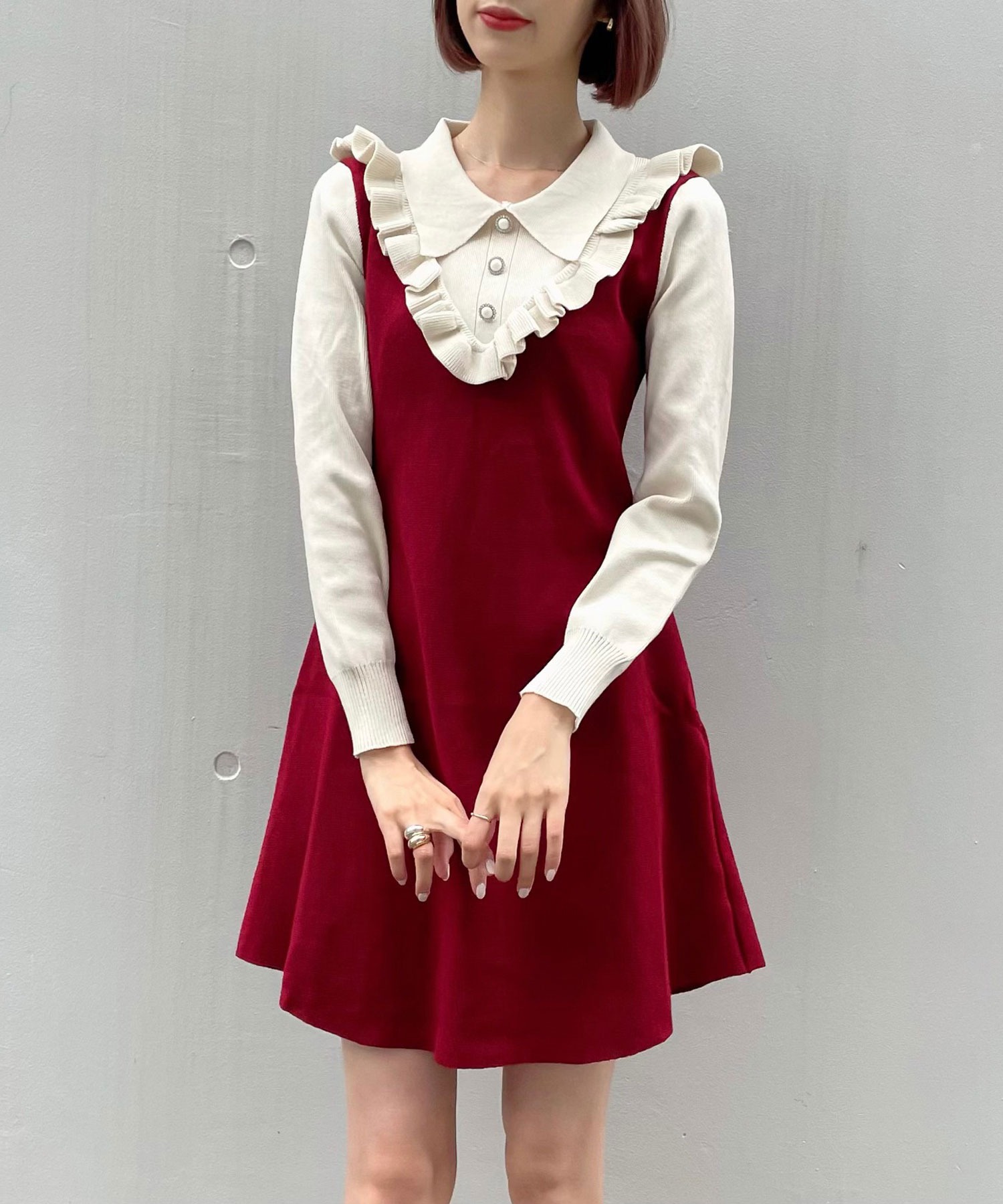 Titty Co Petit デコルテフリルニットワンピース Titty Co Petit Titty Co Online Store ティティーアンドコーオンラインストア