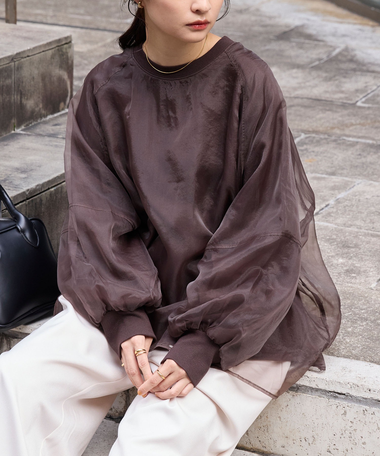 シアーレイヤードボリュームスリーブオーバーサイズスウェット MONO