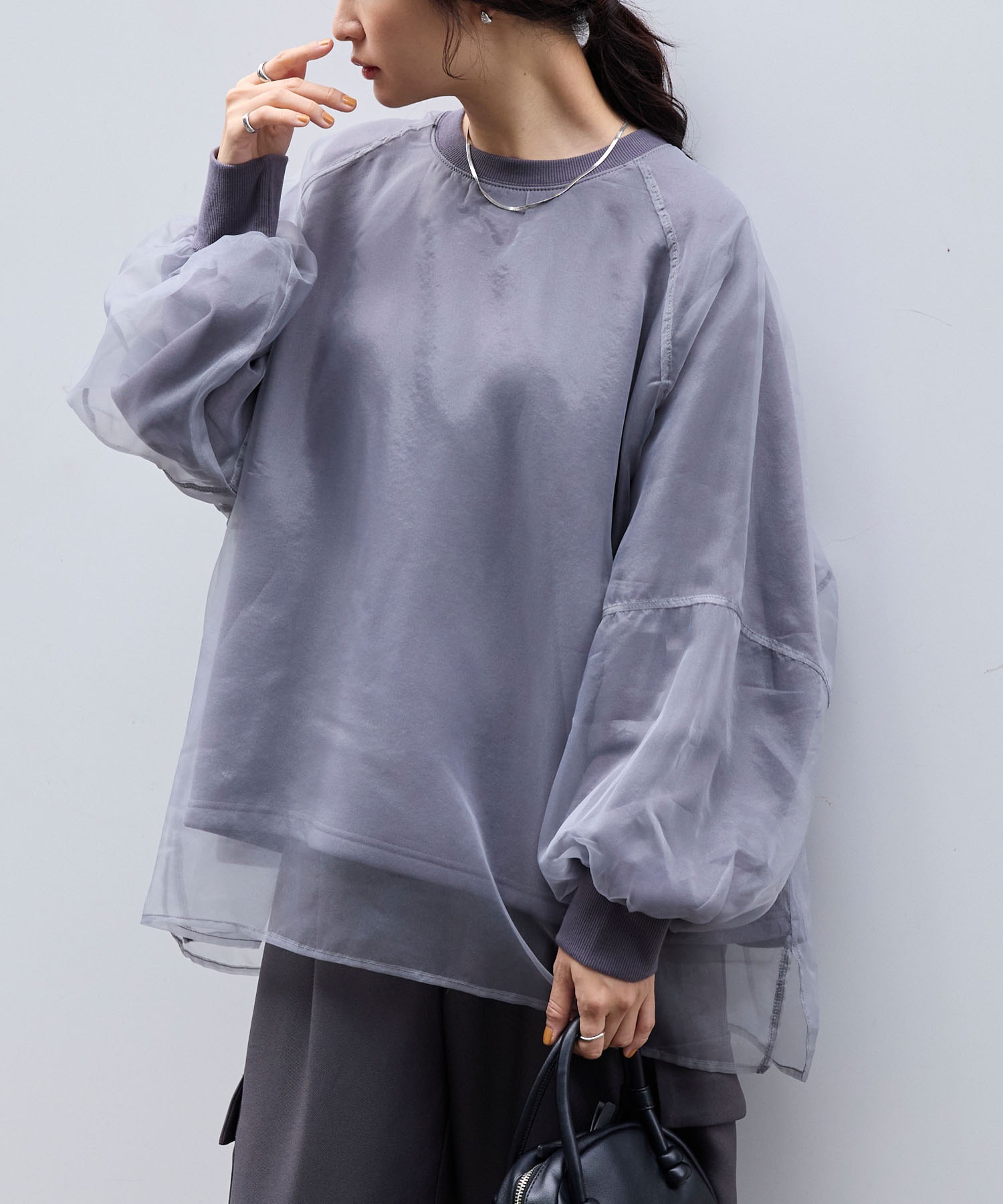 シアーレイヤードボリュームスリーブオーバーサイズスウェット MONO