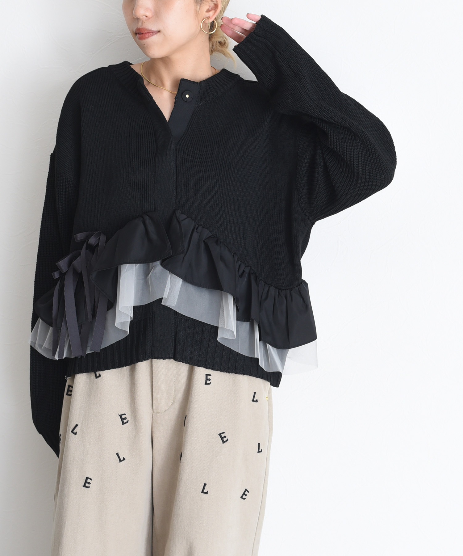 Eimee Lawフリルブルゾン★新品　パーカー、カーディガン Eimee Law ブルゾン アウター シャーリングフリルニットブルゾン