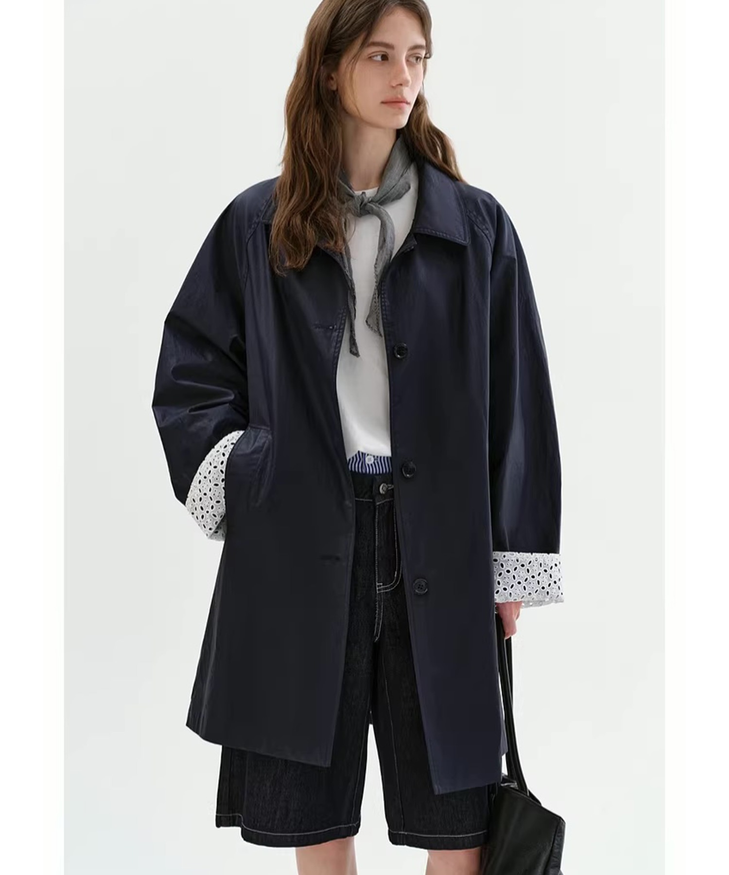 パンチングレース 光沢加工 ステンカラーコート FC26W013【Fano