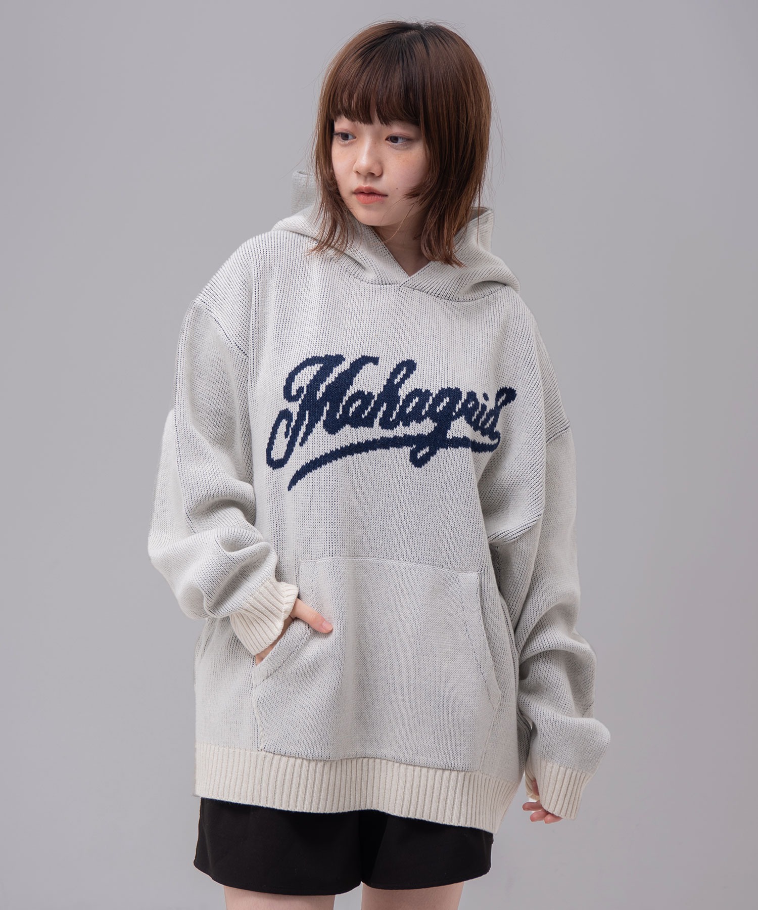 mahagrid/マハグリッド』 SCRIPT LOGO KNIT HOODIE/スクリプト